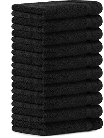 Luckytowel 10er Set Gästehandtücher 30x50 cm 100% Baumwolle, 600g/m² Oeko-Tex Gästetuch-Set 10er Pack Schwarz
