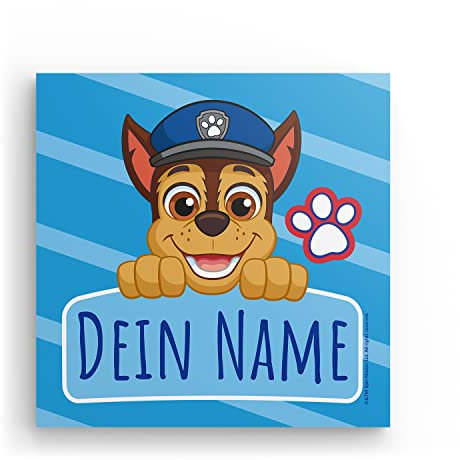 MIXPIX® – PAW Patrol Chase Peek-a-boo 20x20cm Fotokacheln Personalisiert Mit Namen – Geburtstagsgeschenk für Kinder – Drucke mit Wiederverwendbaren Klebepads