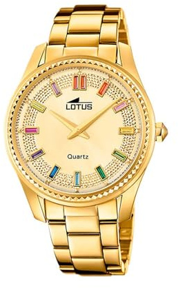 Lotus Damenuhr Analog aus Edelstahl 316l Goldfarben | Quarzwerk, Widerstandsfähiges Mineralglas, Wasserdicht 5 ATM 18902/2, Trendy