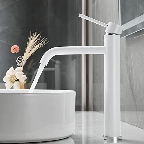 Maynosi bagno alto rubinetto del miscelatore del bacino, rubinetto del bacino alto, rubinetto del lavandino del controsoffitto, rubinetto moderno del monoblocco con i tubi flessibili, Bianco