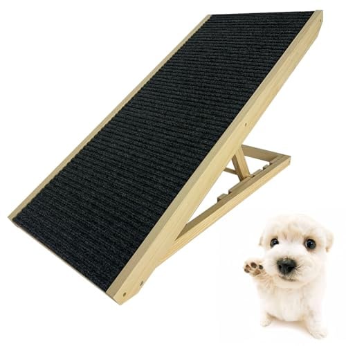 Froadp Scaletta per Cani di Piccola Taglia Rampa per Cani in Legno di Pino con Tappeto Antiscivolo Scale Pieghevoli per Gatti Regolabile in Altezza Animali Domestici Scala per Letto o Divano