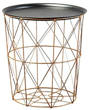 CAZARU Moderner Aufbewahrungskorb aus Metall mit rundem Draht in Gold, Beistelltisch, Schlafzimmer, Balkon, Ecke, Teetisch