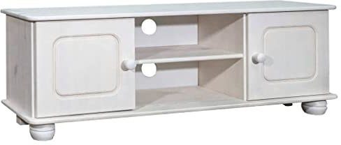 Vintage TV Lowboard TV Schrank TV Board TV-Ständer Fernsehschrank Fernsehtisch Medienkonsole mit 2 Türen und 2 Fächer für Wohnzimmer & Schlafzimmer, 115x29x40 cm Massivholz Kiefer
