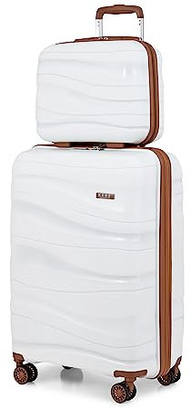 KONO Koffer Trolleys Gepäcksets 2 Teilig Kofferset mit Beautycase Polypropylen Hartschalenkoffer Reisekoffer mit 4 Rollen und TSA Schloss, 56cm Handgepäck Koffer + Kosmetikkoffer (Weiß)