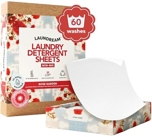 LAUNDREAM by SARROSI Rose Garden Laundry Detergent Sheets - 60 Loads | Eco-Friendly & Non-Bio | Biodegradable, Hypoallergenic, Non-Toxic & Plastic-Free | Plant-Based Formula