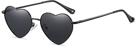 JCTAIFOO Polarisierte Herz Sonnenbrille für Damen Vintage Mode Liebe Form Gold Metallrahmen Nette Party Festival Brille Schwarz/Dunkelgrau