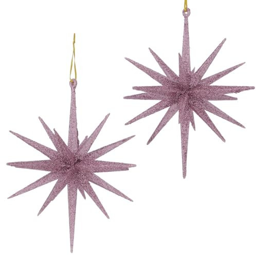ReWu Dekoanhänger Tove 2er-Set Rosa Stern Glitzer Weihnachtsdekoration Weihnachtsstern Weihnachtsschmuck Tannenbaumschmuck Christbaumschmuck Anhänger 15cm