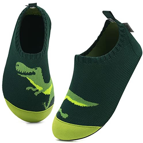 Kyopp Kinder Hausschuhe Junge Mädchen Pantoffeln Aquaschuhe Atmungsaktive rutschfest Barfussschuhe Slipper Kindergarten Unisex (Stricken-Dinosaurier 34/35 EU)