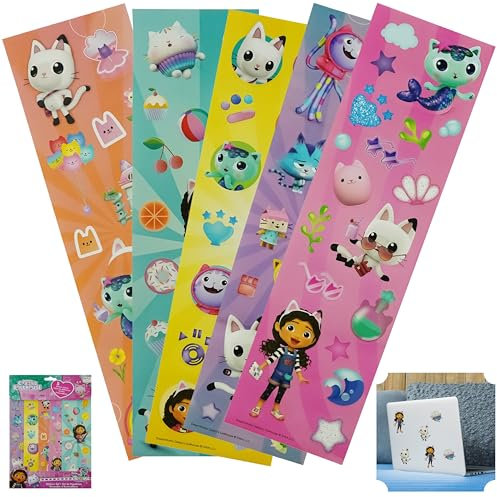 5X Gabby’s Dollhouse Sticker Sheets for Kids | 100 Waterproof Vinyl Reusable Stickers | Self-Adhesive Craft Decals for Scrapbooking, Notebooks, Party Favours, Laptops, Bottles & Christmas Gifts