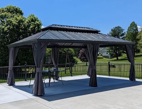 PURPLE LEAF Hardtop Pavillon 3.65 x 7.32 m Wasserdicht Stabil Winterfest Gartenpavillon mit Stahldach Alu Pavillon mit Seitenteile, Grau