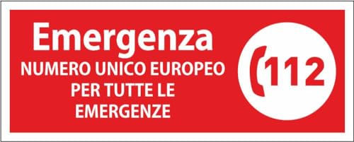 M-ITALY CARTELLO SEGNALETICO UNI - Numero unico europeo - Adesivo Extra Resistente, Pannello in Forex, Pannello In Alluminio (30x12, Alluminio)