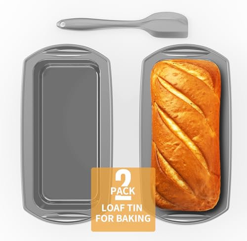 Ankway Rechteckige Brotbackform aus Silikon mit Teigschaber, Set mit 2 antihaftbeschichteten Silikonformen für Kuchen und Brot, 28 x 14,3 x 6,3 cm, Grau