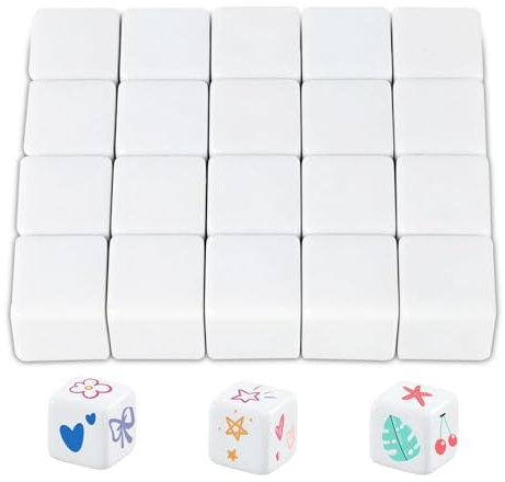 Set di dadi vuoti da 25 mm, 20 dadi in acrilico bianco con bordi arrotondati, dadi da gioco a 6 facce per giochi da tavolo, apprendimento, artigianato e hobby
