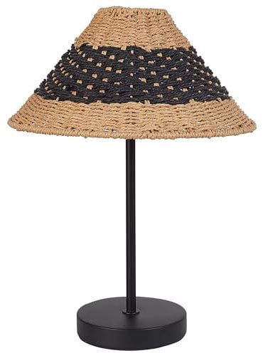 Beliani Boho Tischlampe Papiergeflecht beige/schwarz 40 cm mit Schirm Kegelform Momba