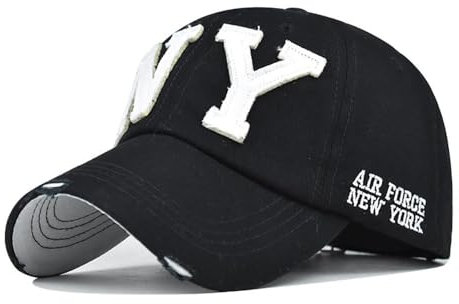 FVKTHNVS Washed NY Baseball Cap Große Stickerei Unisex Outdoor Cap Dad Hat, Schwarz , 58