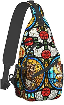 xinchenxin Die Schöne und das Biest Fairytale Glas Outdoor Crossbody Umhängetasche Uni Rucksack für Damen Herren Junge Wandern Reisen, Die Schöne und das Biest Märchenglas, Einheitsgröße