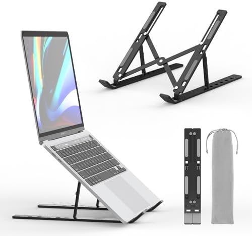GRIFEMA GB1054B Laptop ständer für Schreibtisch, Höhenverstellbarer Laptop Riser, Tragbarer LaptopStänder mit 6 Neigungsverstellungen für 10-17,3 Laptops und Tablets - Schwarz
