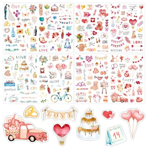 220 Stück Vintage Hochzeits-Gästebuch Aufkleber, Liebevoll Gestaltete Sticker für Gästebücher Oder Fotoalben, Love Stickers Perfekt für Scrapbooks Oder Bullet Journals - Wedding Dekoration