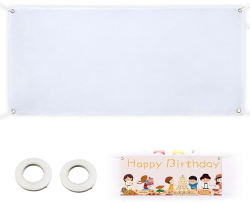 180 x 100 cm Groß Leere Banner, Weiß Blanko Banner zum Bemalen mit Hängendem Seil Personalisiert Bannerfür Geburtstag Partyfeiern DIY Painting Outdoor Wandschilder Business Aktivitäten Display