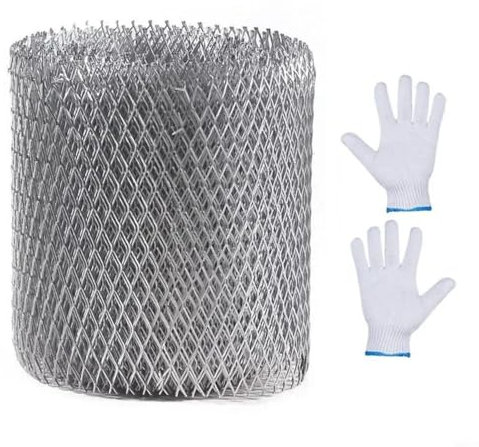 SMZhomeone Red de protección de canalones de aluminio de 6 m, rejilla de protección de canalones de malla antihojas, protector de filtro de canalón con guantes (12,7 cm x 6 m)