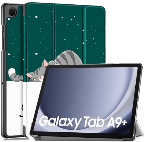 Vakarey Ultrafina con Soporte Funda Tablet para Samsung Galaxy Tab A9+ Plus 11 Pulgadas 2023 SM-X210/SM-X216/SM-X218,Gato Perezoso