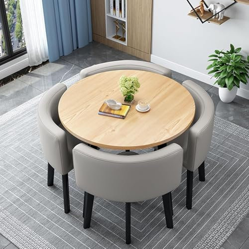 WNRLL Redonda Conjunto de Mesa y Sillas de Comedor Juego de Mesa de Cocina con 4 Sillas,3,80cm(31.5in)