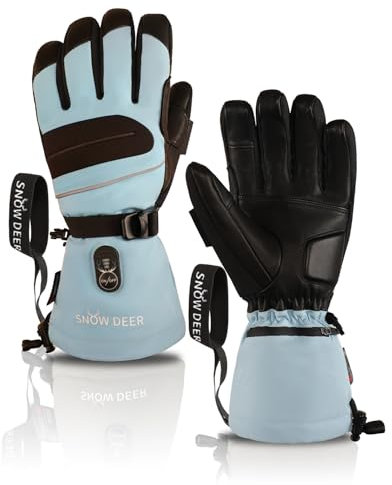 SNOW DEER Beheizbare Handschuhe Damen Herren mit 10 Stunden Wärme Elektrisch Beheizte wasserdichte Skihandschuhe Thinsulate Warme Touchscreen Thermohandschuhe (Blau, M)