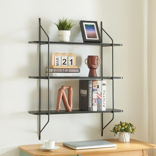 [en.casa] Wandregal Østfold Schweberegal mit 3 Ablagen Bücherregal Küchenregal 100x80x21 cm Schwarz