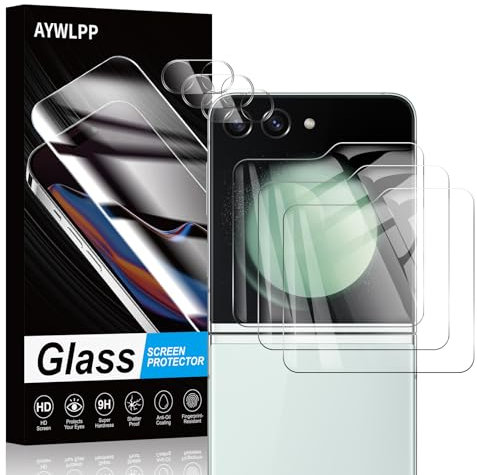 Screen Protector for Samsung Galaxy Flip 5 Accessories, 3* Tempered Glass Film with 3* Camera Lens Protector, Ultra Durable 9H Hardness, Anti-Scratch, Bubble-Free, High Sensitivity, Case-Friendly