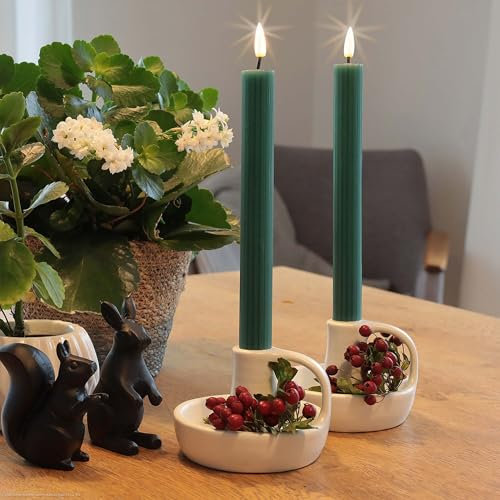 hellum LED Stabkerzen, 2 Stück LED Kerzen batteriebetrieben dunkelgrün mit Timerfunktion, Kerzen mit Fernbedienung, flackernde Flamme, mit Timer 24,5 x 2,2cm 151855