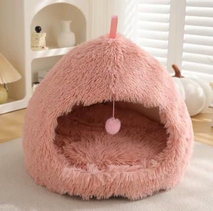 Flauschiges Hundebett in Muschelform – Kuscheliges Tierbett für Kleine und Mittelgroße Hunde & Katzen, Waschbares Hundesofa/Katzensofa, Weicher Plüschkorb. (Pink, M)