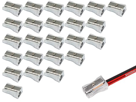 Ginddy Bleistift Anspitzer, 24 Stück, Aluminium, Manuell, Silber, Mini, für Schule, Büro, Zuhause und Kunstprojekte