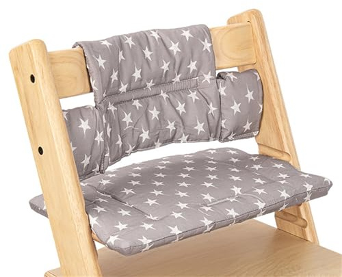 Chickwin Hochstuhl Sitzkissen 2-Teilig, Hochstuhl Kissen Universal Hochstuhl Kissen Abwaschbar Rutschfest für Ähnliche Treppenhochstühle (45 * 27cm,Graue Sterne)