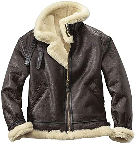 PROMENADE CHIC RE4 Remake Leon B3 Bomberjacke aus Kunstfell, Lammfell, Lederjacke, Braun – Kunstleder für Herren, L