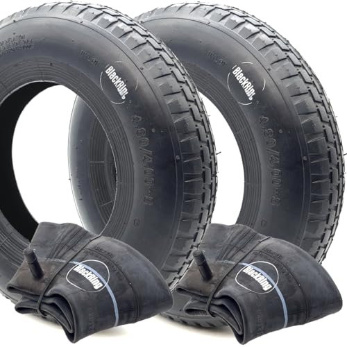 2x 4.80/4.00-8 Wheelbarrow Tyre & Tube Block Tread Pattern 2pcs