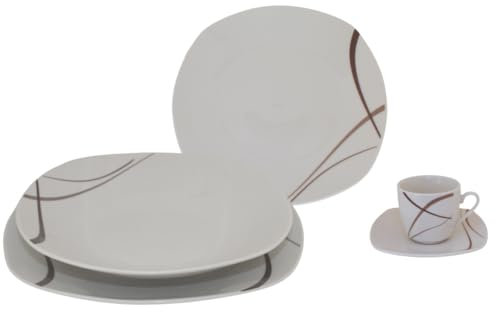 Omniacasa Servizio Piatti Con Tazzine da Caffè 30 Pezzi per 6 Persone Strips Tortora Design Moderno in Porcellana Resistente, Lavabili in Lavastoviglie e Utilizzabili in Microonde