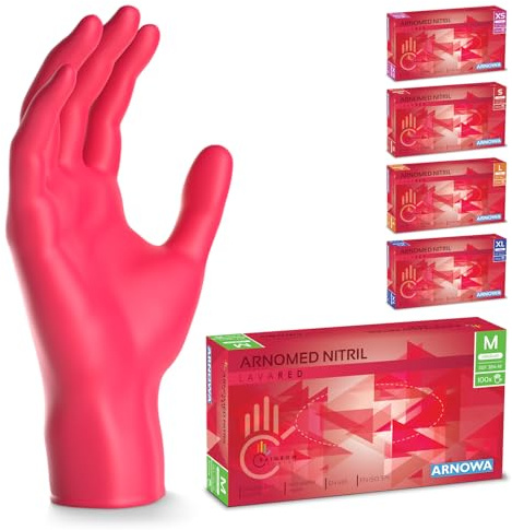 500x ARNOMED® Einweghandschuhe Rot, Nitril Handschuhe, Einmalhandschuhe M | Nitrilhandschuhe Einweg puderfrei, Gummihandschuhe Einweg, Schutzhandschuhe, Handschuhe Nitril in XS, S, M, L, XL