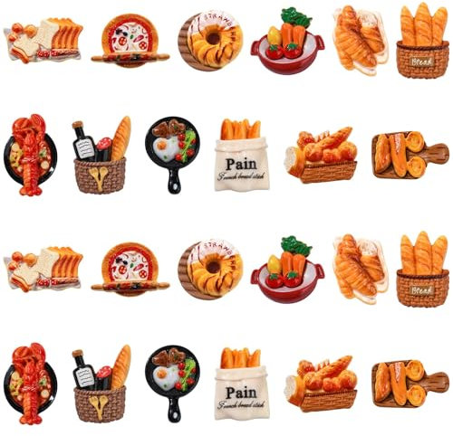 Stiesy 60 Pcs 12 Styles Resin Imitation Food Slime Charms Beads No Hole Bakery Flatback Beads Baguette Toast Cake Roll Openoven Shape Beads Bulk for DIY Hair Pin Jewellry Making Home Decorations