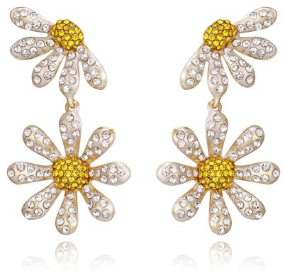 Clearine Daisy Flower Stud Earrings, Dainty Chrysanthemum Sun Floral Drop Dangle Earring for Women Summer Jewellery Accessories Yellow Gold-Tone