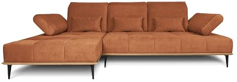COMFTY-CO. Ecksofa Houston – XXL Sofa 287x104x43 cm - L-Form mit verstellbaren Lehnen – Big Sofa 3-Sitzer für Wohnzimmer modern - Links - Samt Braun