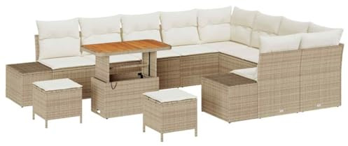 vidaXL Gartensofa-Set 12 STK. 11-Sitzanzahl Beige Poly Rattan, Garten und Terrasse, modernes modulares Sofa, wetterfeste Möbel, Stauraum, stilvolles Set für Entspannung