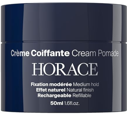 HORACE Cream Pomade - Refillable Jar, 50 ml | Medium Hold Hair Styling Cream for Natural Finish - Easy Rinse, No Residue - Made in France - Silicone & Mineral Oil Free