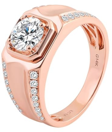 Engagement Ring Rose Gold, Rings for Women Love 9K 4 Prongs Round with Moissanite Size N 1/2