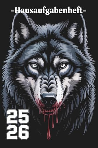 Hausaufgabenheft 2025/2026 Wolf: Jungs Teenager | schulplaner Gymnasium Grundschule mädchen , mit datum