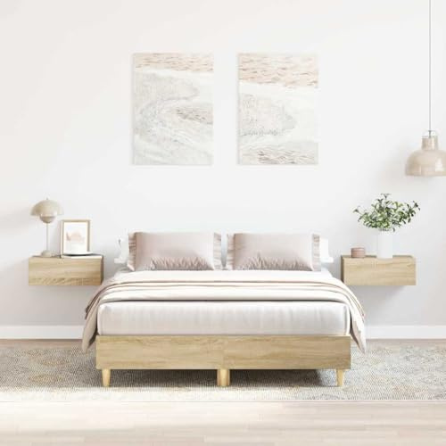 Teenpull Modernes Bettgestell 120x200 cm Sonoma-Eiche, Stabiler Holzwerkstoff Bettrahmen mit Lattenrost ohne Matratze, langlebige Plattform Basis für erholsames Bett Möbel im Schlafzimmer