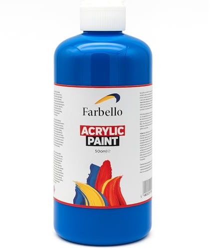 Farbello Acrylfarbe 500 ml – Hochpigmentierte, wasserfeste Künstlerfarben für Acryl-Pouring, Leinwand, Holz, Stein, Papier & Metall – Leuchtende Malfarben (Blau)