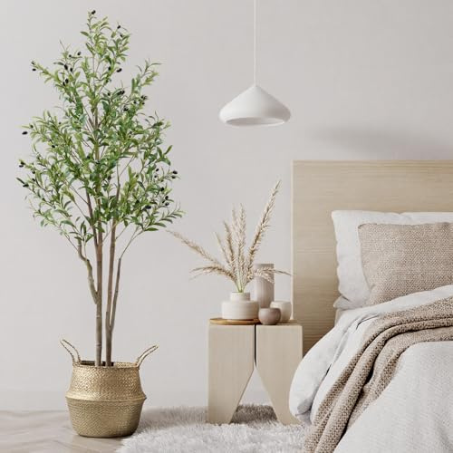Panana Artificial Plants,Fake Tall Plant Indoor Outdoor with Natural Wood Trunk & Lifelike Fruits,Faux Olive Tree for Home Office Indoor Decor (Olive Tree180cm / 1 Pack)