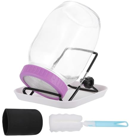 QUARKZMAN Ribbstålsglas set – 1 styck 1 000 ml grodd glas inkl. hållare, fodral, bricka, borste – för ribbor, krasse och mikrogröna – lila