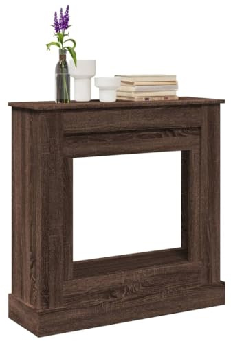 Kaminumrandung, Dekorative Kaminkonsole, Kaminsims Dekokamin, Kaminattrappe, Kaminverkleidung für Wohnzimmer, Schwarz Holzwerkstoff, 90x30x90 cm (Braune Eiche)
