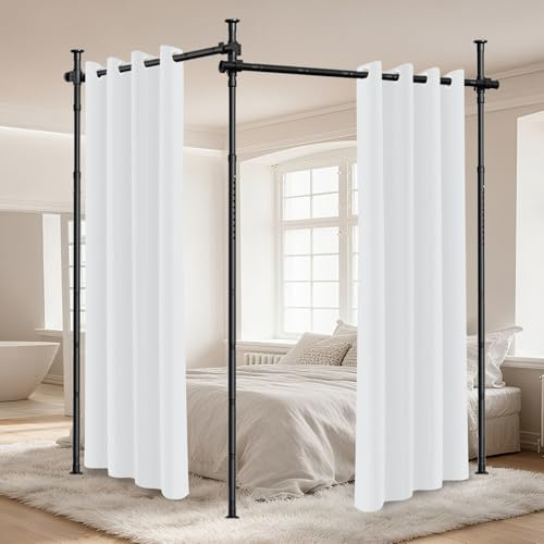 Eikuavons Raumteiler Paraventgestell Gardinenstangen, Freistehend Trennwand Paravent ohne Vorhang, Raumtrenner ohne Bohren, Sichtschutz für Schlafzimmer, 122–320 cm (H), 70–355 cm (B), Schwarz